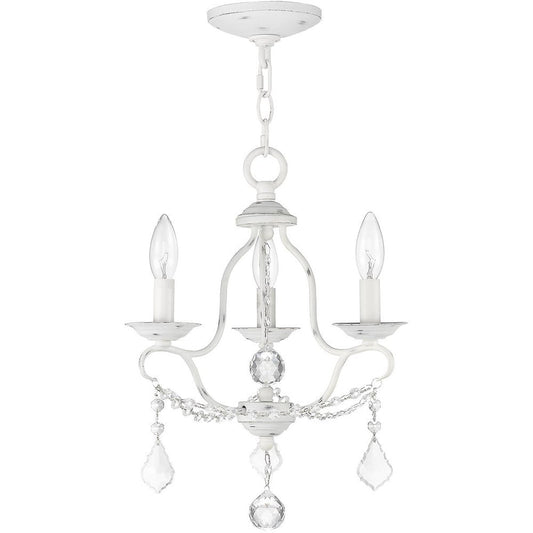 Antiqued White Three Light Metal Dimmable Chandelier With Shades HomeRoots