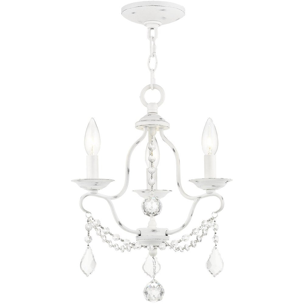 Antiqued White Three Light Metal Dimmable Chandelier With Shades HomeRoots