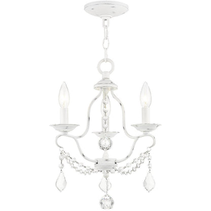 Antiqued White Three Light Metal Dimmable Chandelier With Shades HomeRoots