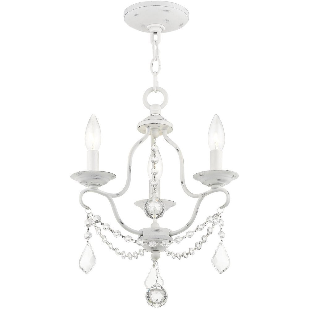 Antiqued White Three Light Metal Dimmable Chandelier With Shades HomeRoots