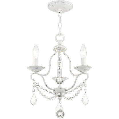 Antiqued White Three Light Metal Dimmable Chandelier With Shades HomeRoots