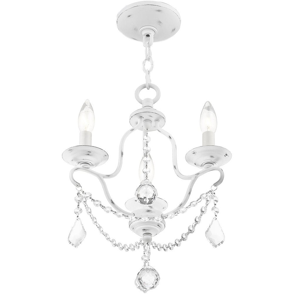 Antiqued White Three Light Metal Dimmable Chandelier With Shades HomeRoots