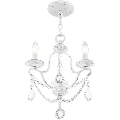 Antiqued White Three Light Metal Dimmable Chandelier With Shades HomeRoots