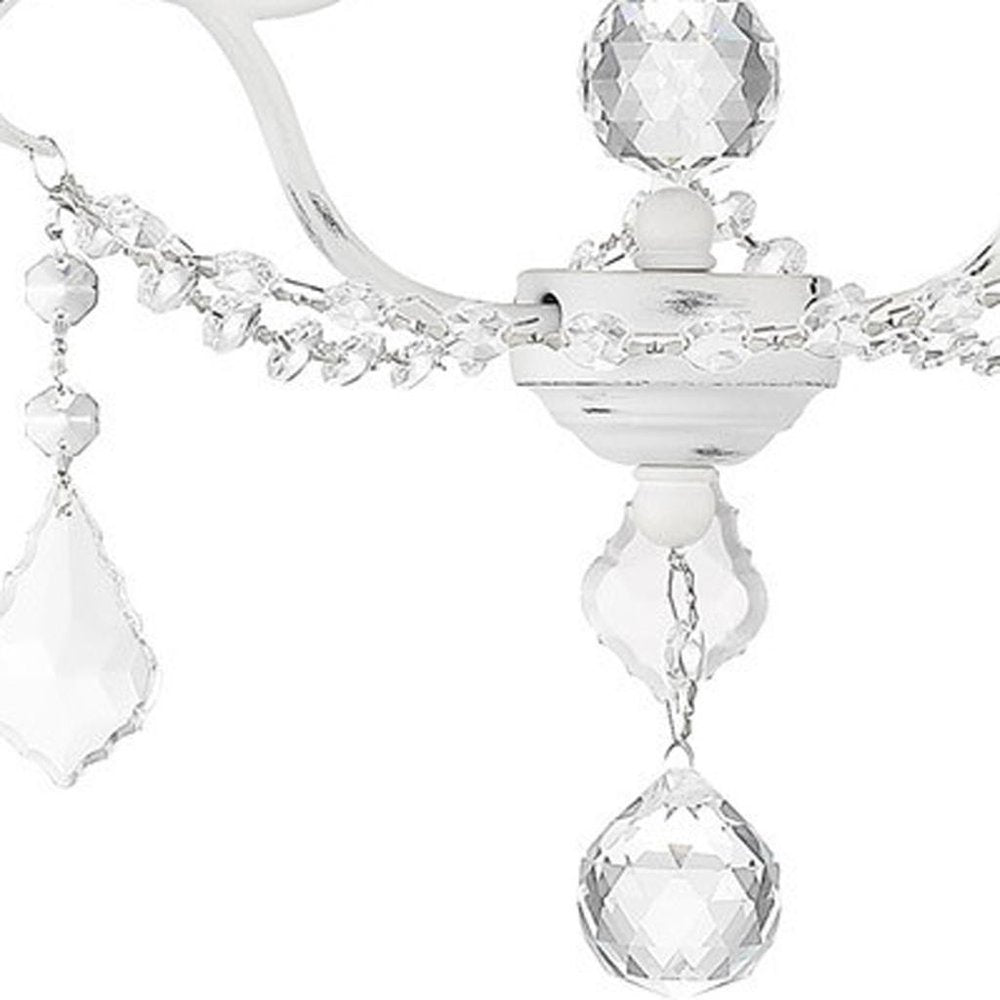 Antiqued White Three Light Metal Dimmable Chandelier With Shades HomeRoots