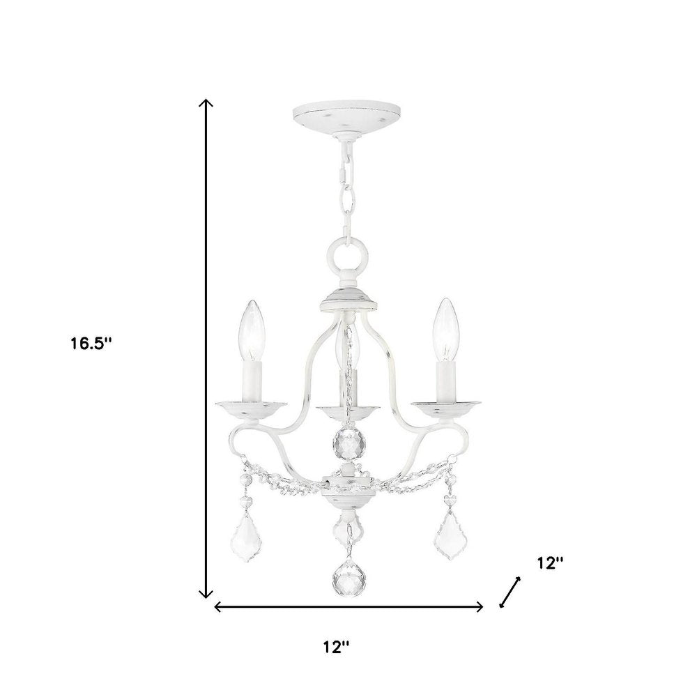 Antiqued White Three Light Metal Dimmable Chandelier With Shades HomeRoots