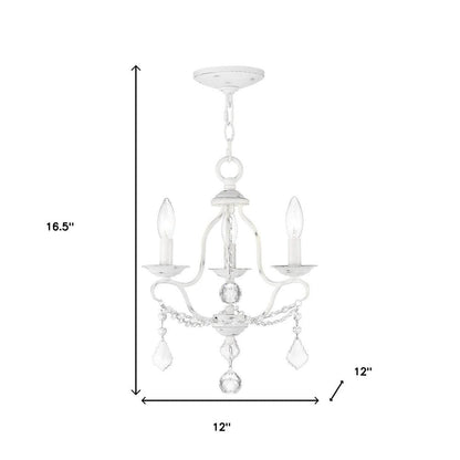 Antiqued White Three Light Metal Dimmable Chandelier With Shades HomeRoots
