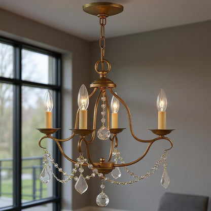 Gold Four Light Metal Dimmable Chandelier With Shades HomeRoots