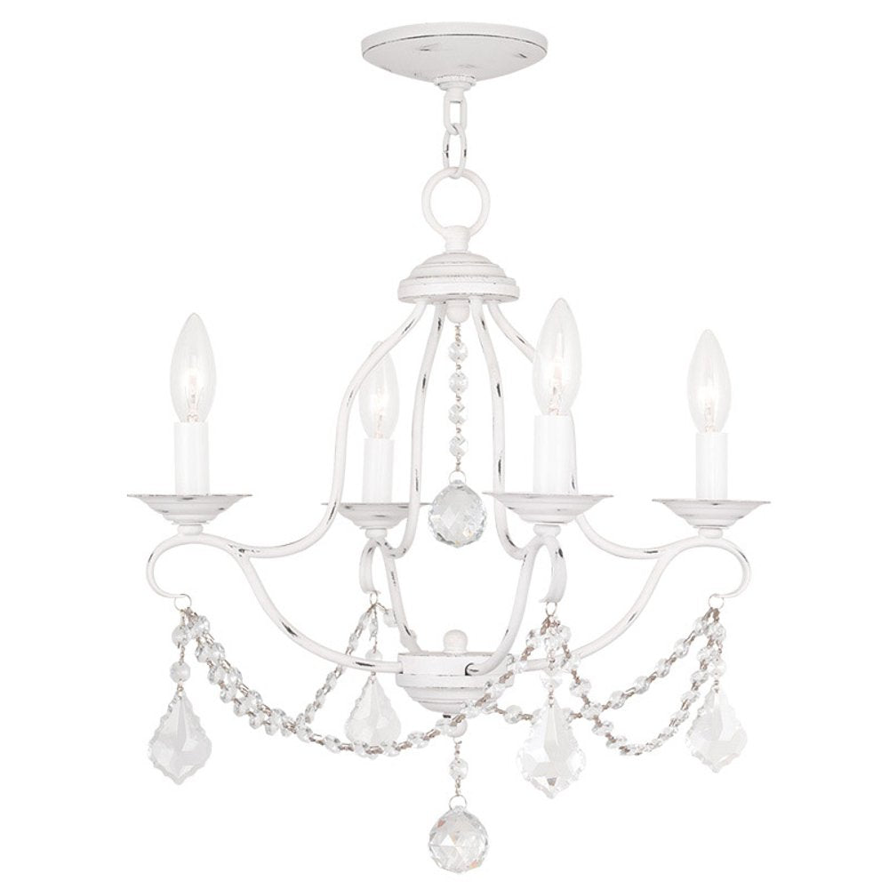 Antiqued White Four Light Metal Dimmable Chandelier With Shades HomeRoots
