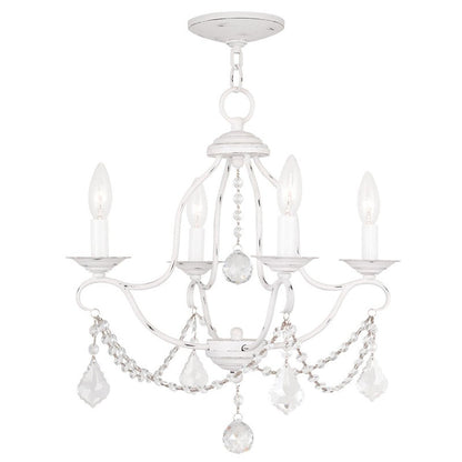 Antiqued White Four Light Metal Dimmable Chandelier With Shades HomeRoots