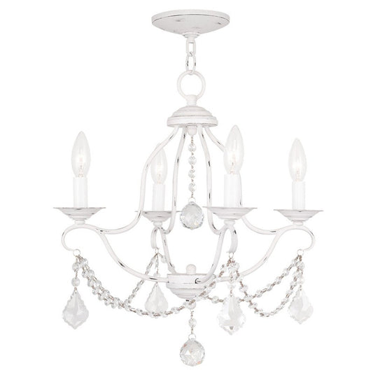 Antiqued White Four Light Metal Dimmable Chandelier With Shades HomeRoots