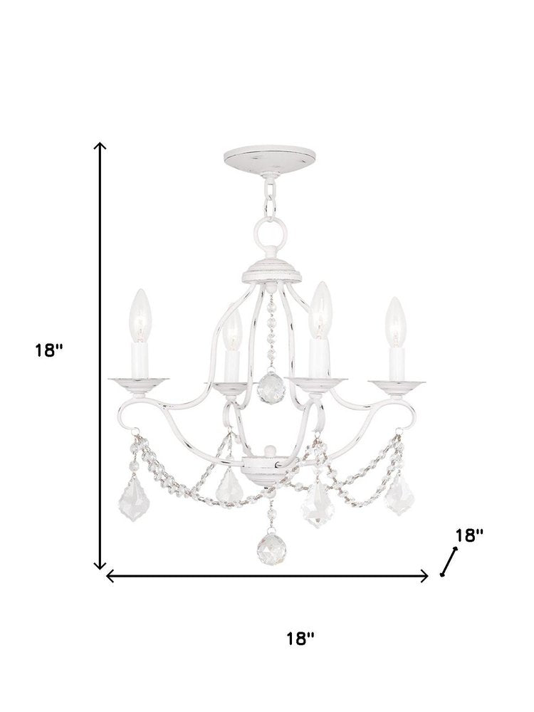 Antiqued White Four Light Metal Dimmable Chandelier With Shades HomeRoots