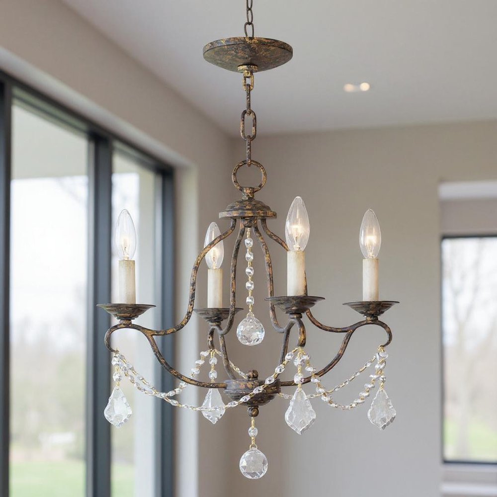 Bronze Four Light Metal Dimmable Chandelier With Shades HomeRoots