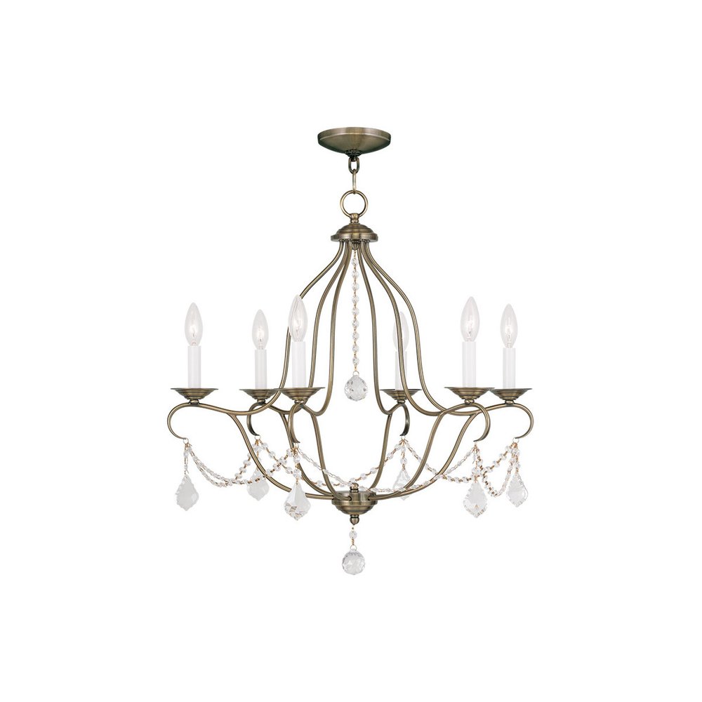 Antiqued Brass Six Light Metal Dimmable Chandelier With Shades HomeRoots