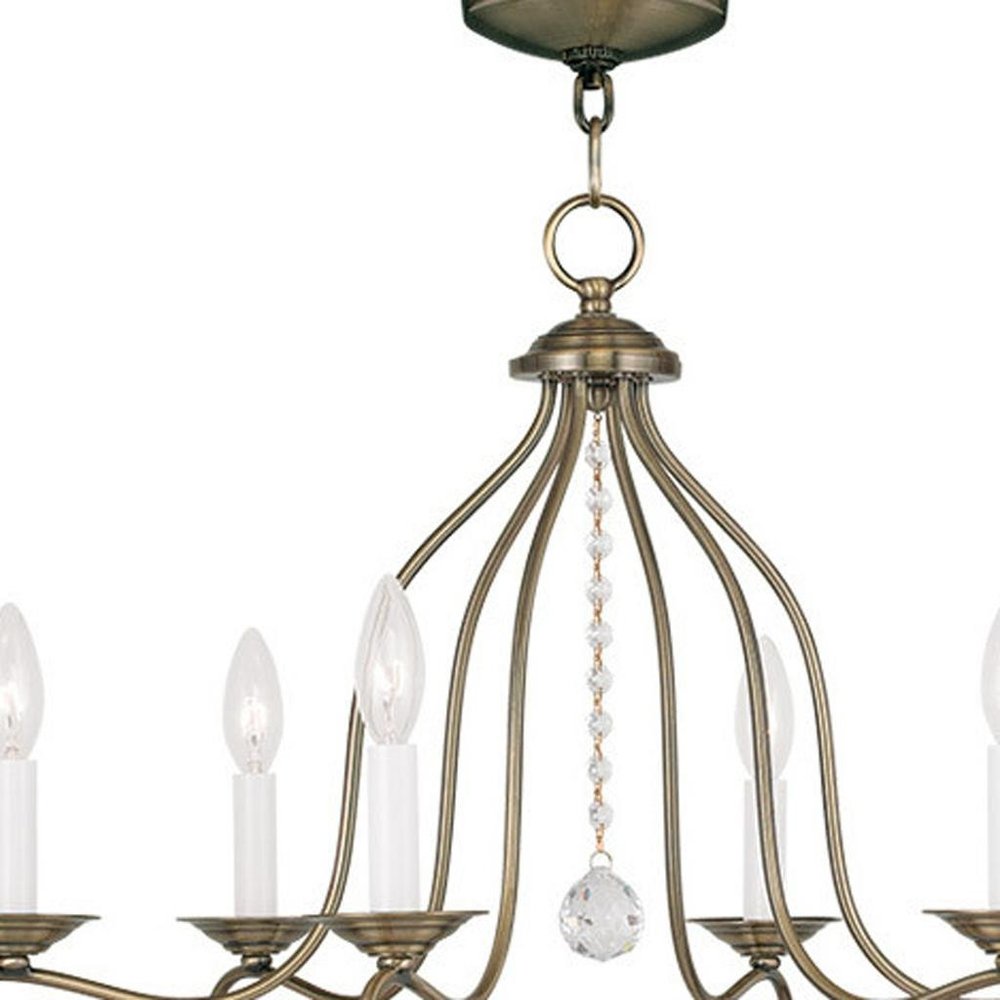Antiqued Brass Six Light Metal Dimmable Chandelier With Shades HomeRoots