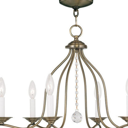 Antiqued Brass Six Light Metal Dimmable Chandelier With Shades HomeRoots