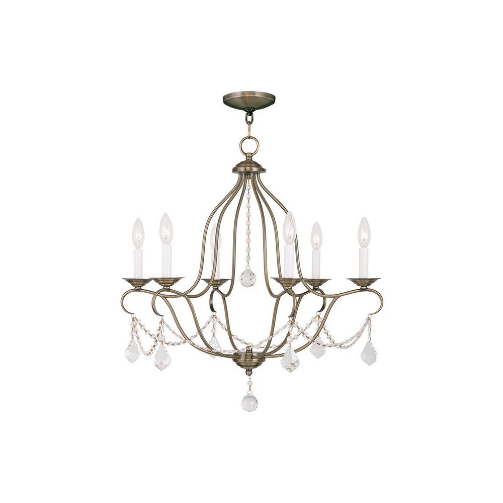 Antiqued Brass Six Light Metal Dimmable Chandelier With Shades HomeRoots