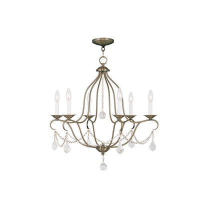 Antiqued Brass Six Light Metal Dimmable Chandelier With Shades HomeRoots