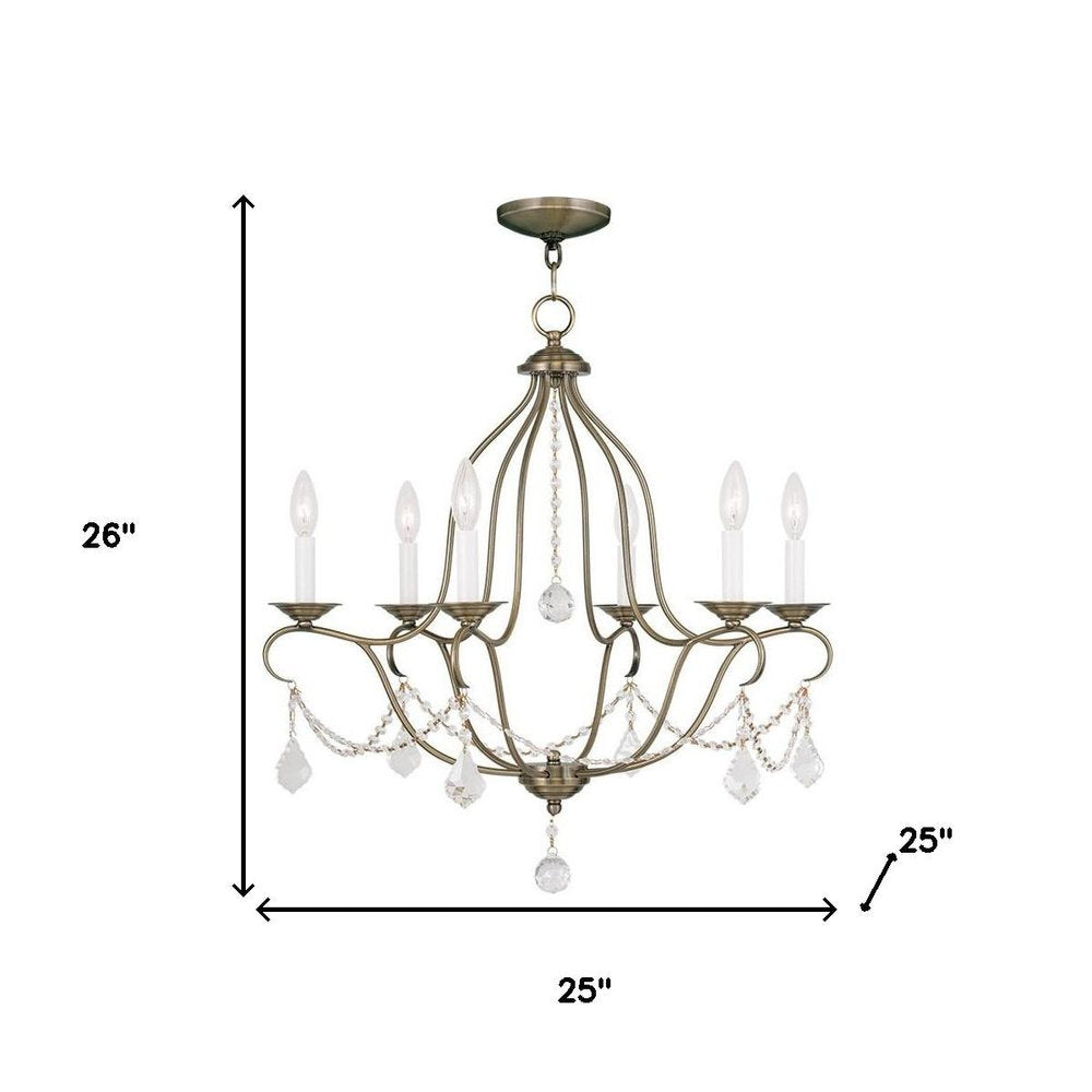 Antiqued Brass Six Light Metal Dimmable Chandelier With Shades HomeRoots
