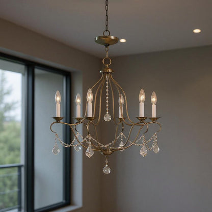 Antiqued Brass Six Light Metal Dimmable Chandelier With Shades HomeRoots