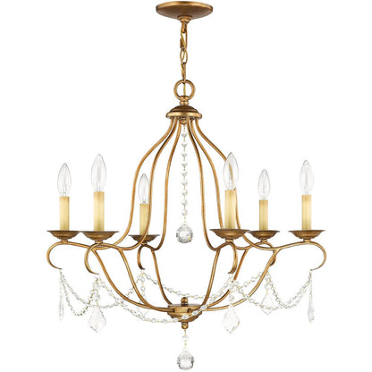 Antiqued Gold Six Light Metal Dimmable Chandelier With Shades HomeRoots