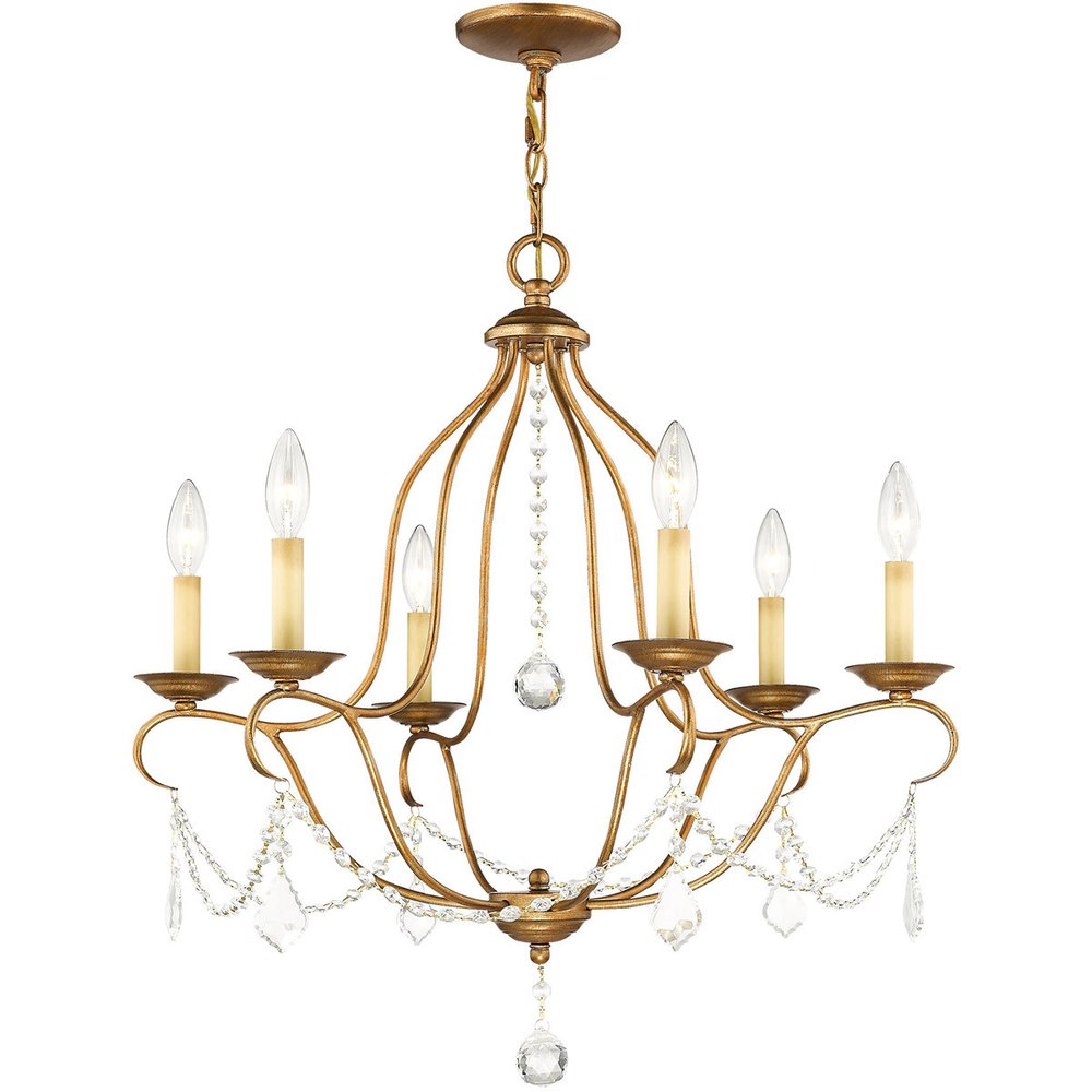 Antiqued Gold Six Light Metal Dimmable Chandelier With Shades HomeRoots