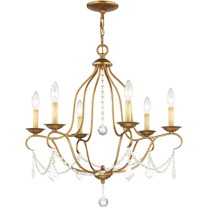 Antiqued Gold Six Light Metal Dimmable Chandelier With Shades HomeRoots