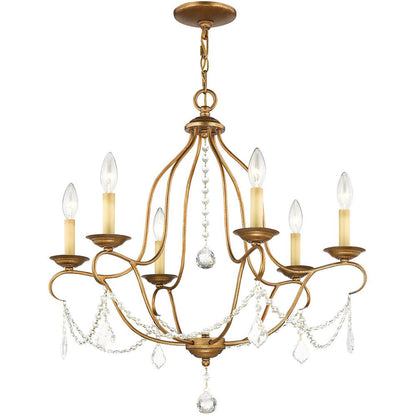 Antiqued Gold Six Light Metal Dimmable Chandelier With Shades HomeRoots