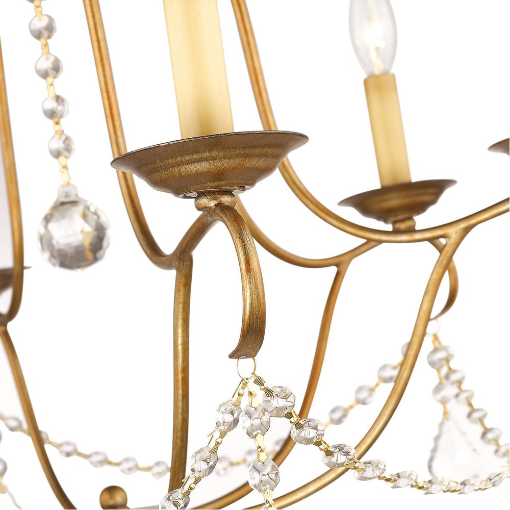 Antiqued Gold Six Light Metal Dimmable Chandelier With Shades HomeRoots