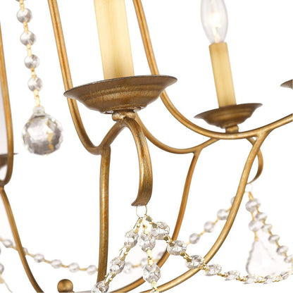 Antiqued Gold Six Light Metal Dimmable Chandelier With Shades HomeRoots