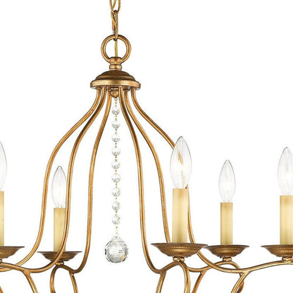 Antiqued Gold Six Light Metal Dimmable Chandelier With Shades HomeRoots