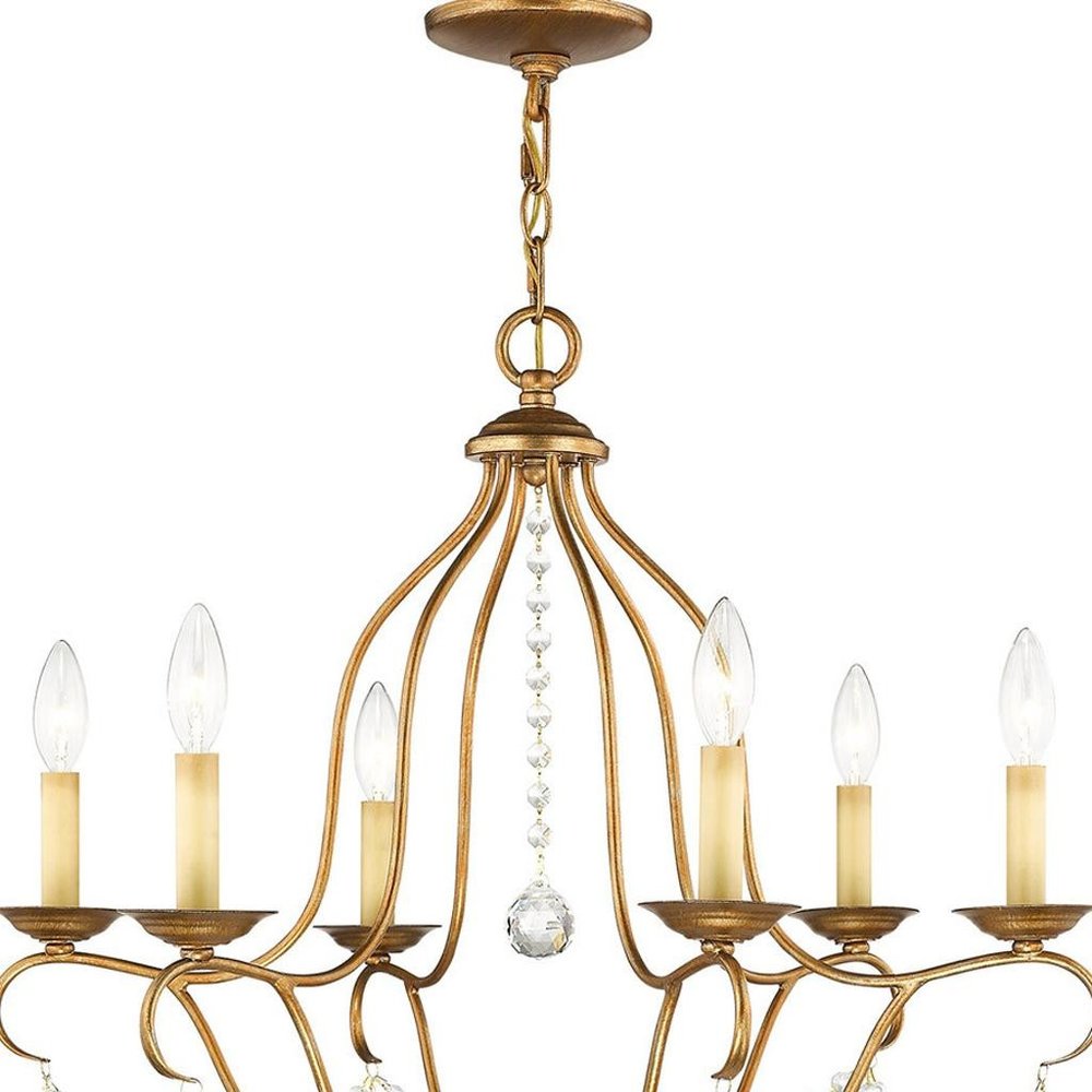 Antiqued Gold Six Light Metal Dimmable Chandelier With Shades HomeRoots