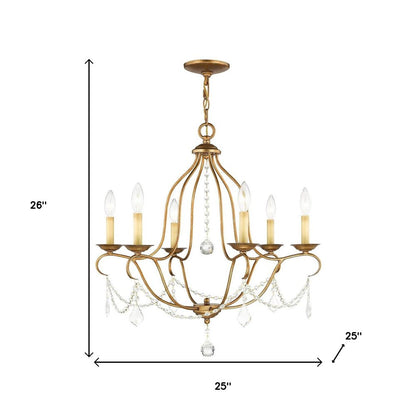 Antiqued Gold Six Light Metal Dimmable Chandelier With Shades HomeRoots