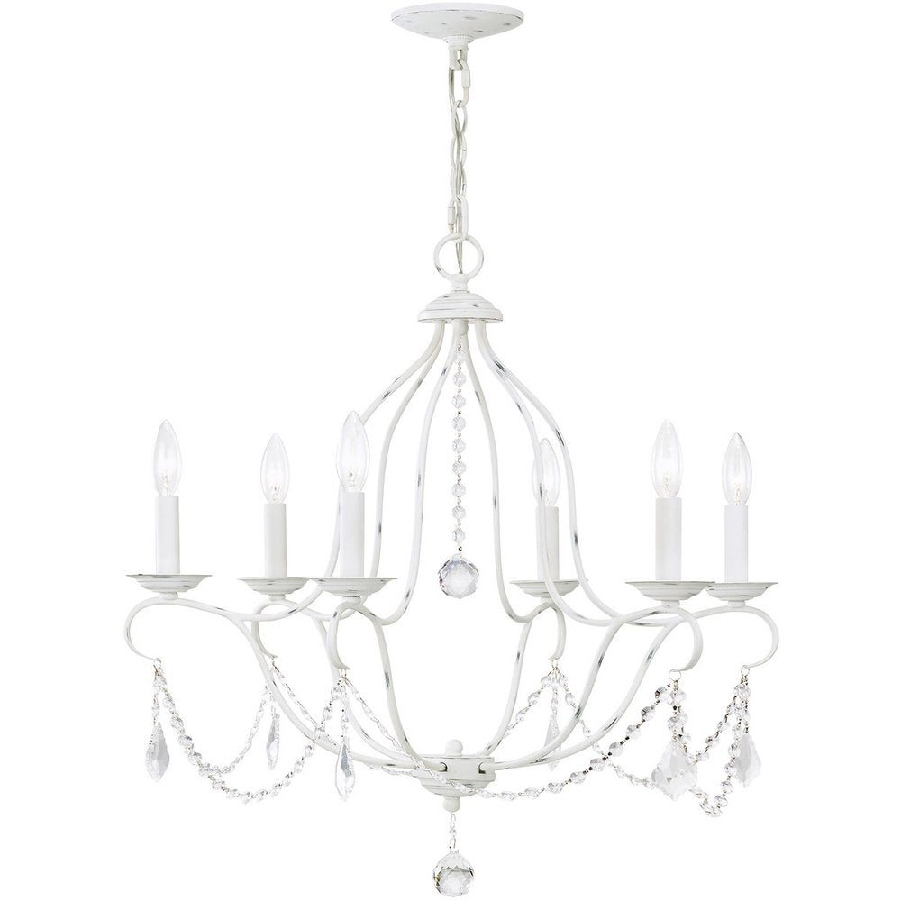 Antiqued White Six Light Metal Dimmable Chandelier With Shades HomeRoots