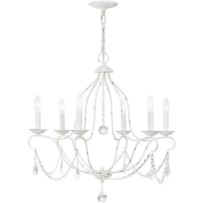 Antiqued White Six Light Metal Dimmable Chandelier With Shades HomeRoots