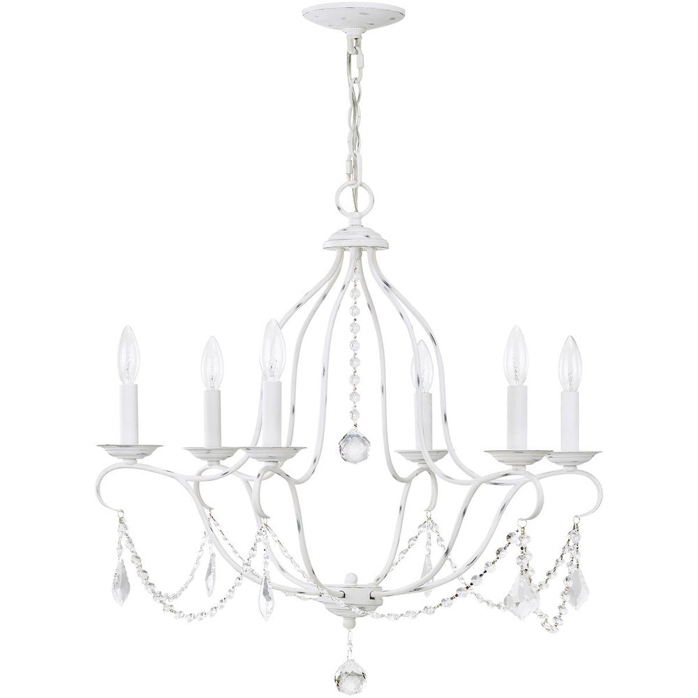 Antiqued White Six Light Metal Dimmable Chandelier With Shades HomeRoots