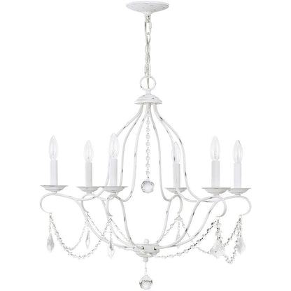 Antiqued White Six Light Metal Dimmable Chandelier With Shades HomeRoots
