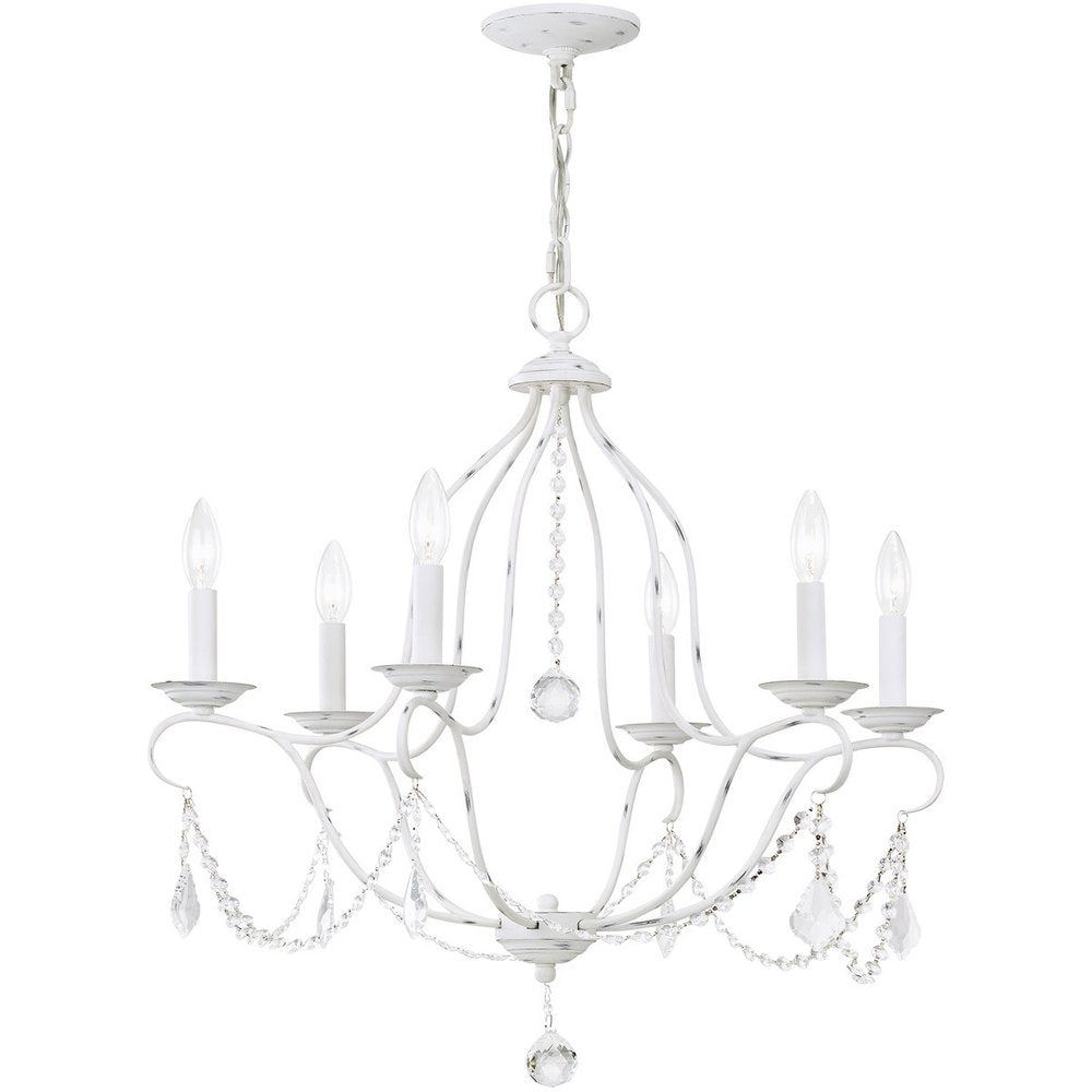 Antiqued White Six Light Metal Dimmable Chandelier With Shades HomeRoots