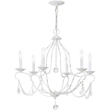 Antiqued White Six Light Metal Dimmable Chandelier With Shades HomeRoots