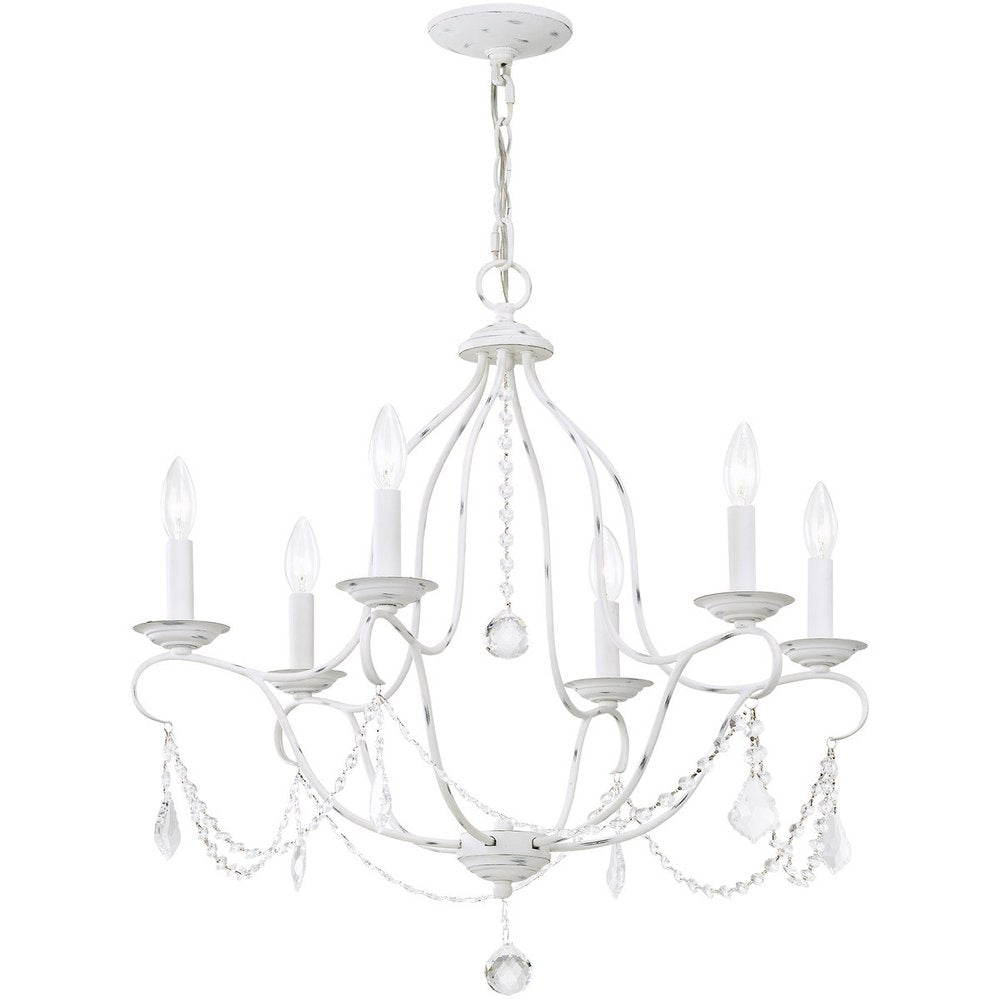 Antiqued White Six Light Metal Dimmable Chandelier With Shades HomeRoots