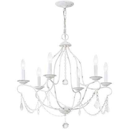 Antiqued White Six Light Metal Dimmable Chandelier With Shades HomeRoots