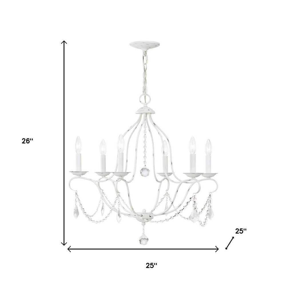 Antiqued White Six Light Metal Dimmable Chandelier With Shades HomeRoots