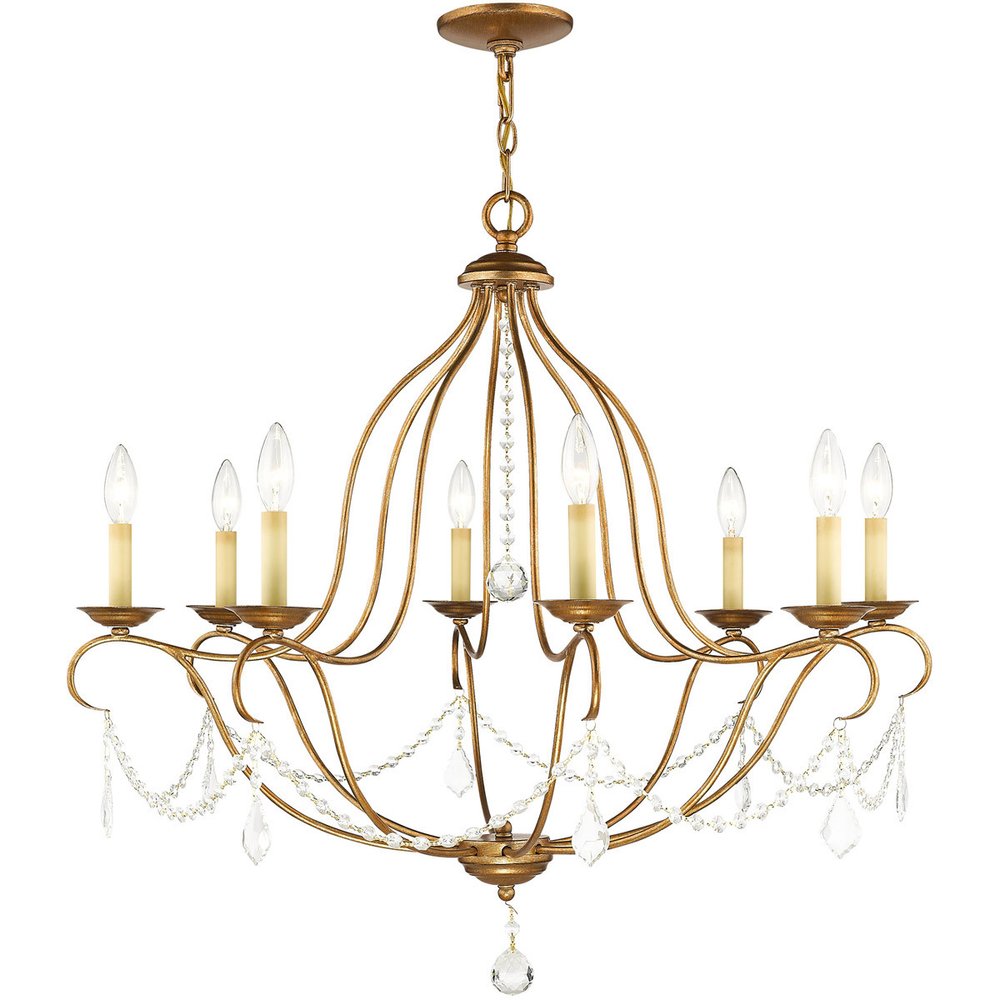 Antiqued Gold Eight Light Metal Dimmable Chandelier With Shades HomeRoots