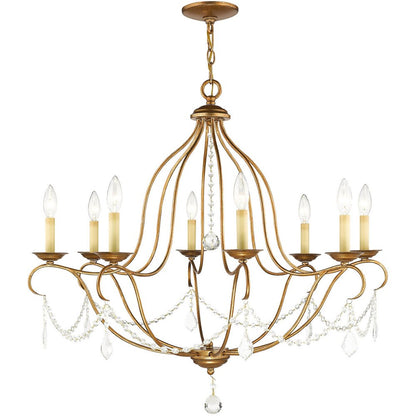 Antiqued Gold Eight Light Metal Dimmable Chandelier With Shades HomeRoots
