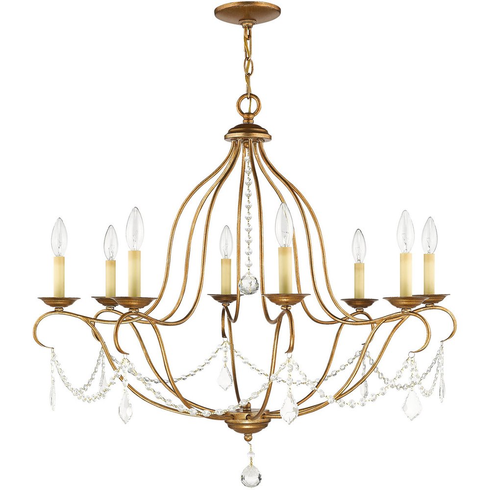 Antiqued Gold Eight Light Metal Dimmable Chandelier With Shades HomeRoots