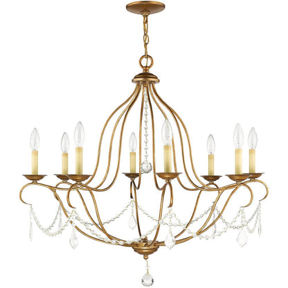 Antiqued Gold Eight Light Metal Dimmable Chandelier With Shades HomeRoots