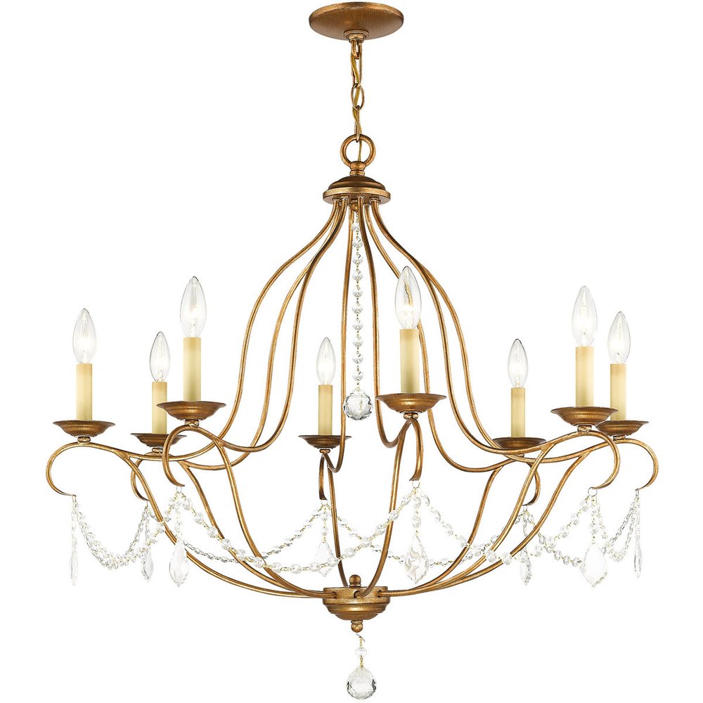 Antiqued Gold Eight Light Metal Dimmable Chandelier With Shades HomeRoots