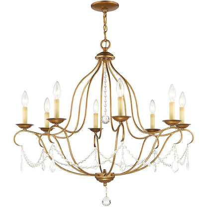 Antiqued Gold Eight Light Metal Dimmable Chandelier With Shades HomeRoots