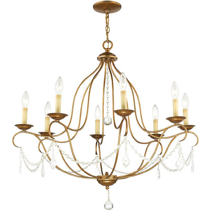 Antiqued Gold Eight Light Metal Dimmable Chandelier With Shades HomeRoots