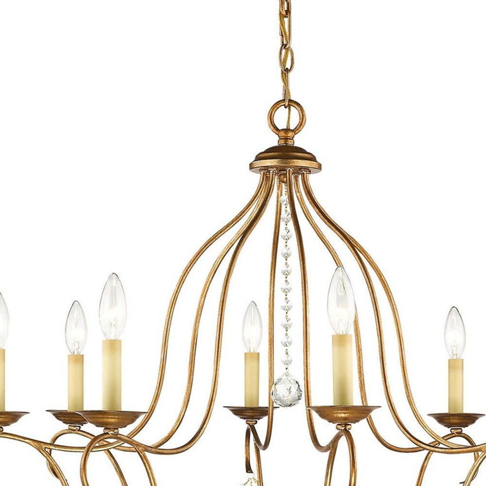 Antiqued Gold Eight Light Metal Dimmable Chandelier With Shades HomeRoots