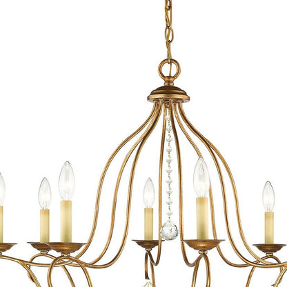 Antiqued Gold Eight Light Metal Dimmable Chandelier With Shades HomeRoots